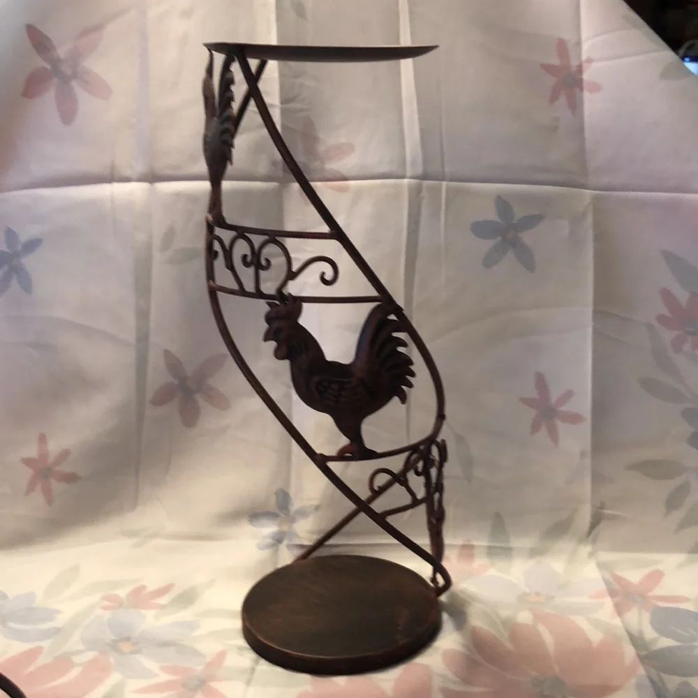 Three Stackable Rooster Motif Pillar Candle Holders 16.5x6”, 13.75x5”& 12x4.25”